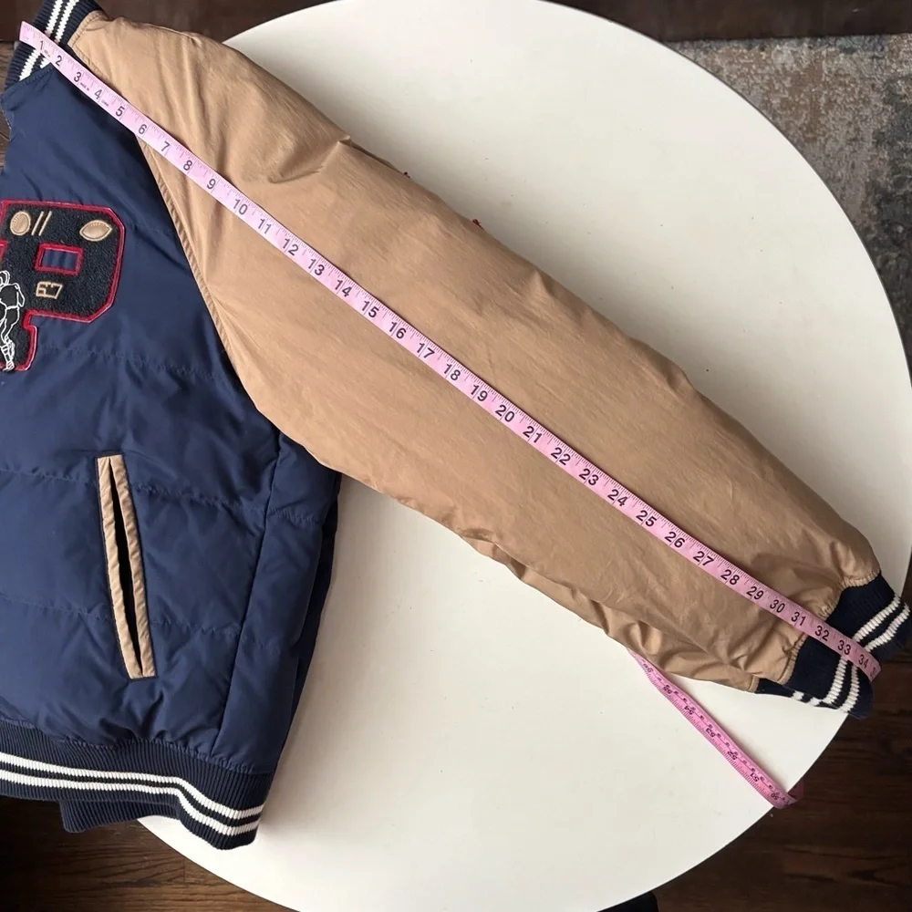 Polo Ralph Lauren Varsity Duck Down Puffer Bomber Jacket Size Medium Navy Blue